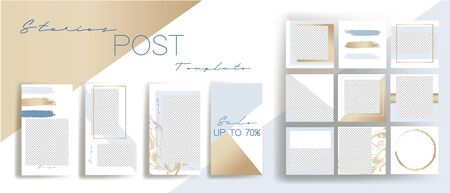 Set of  stories and post frame templates. Vector cover. Mockup for personal blog or shop. Layout for promotion. Endless square puzzle.のイラスト素材