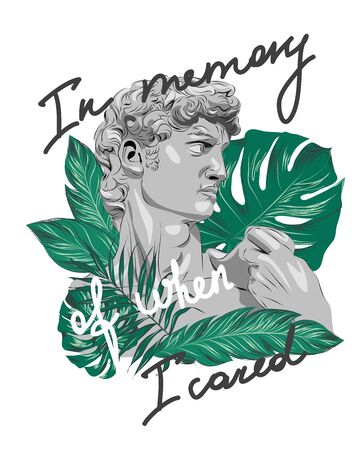 Sculpture tropical slogan. Perfect for home decor such as posters, wall art, tote bag, t-shirt print, sticker, post card.のイラスト素材