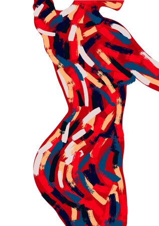Woman body oil painting. Brush stroke hand-drawn illustration. Perfect for home decor such as posters, wall art, tote bag, t-shirt print, sticker, post card, phone case.のイラスト素材
