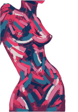 Woman body oil painting. Brush stroke hand-drawn illustration.のイラスト素材