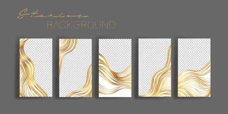 stories frame templates. Mockup for social media banner. Gold and white abstract layout design.のイラスト素材