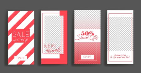 stories frame templates. Valentine's Day Mock up for social media banner. Red layout design.のイラスト素材