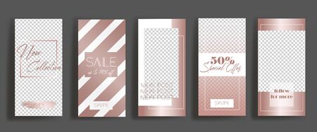stories frame templates. Mockup for social media banner. rose gold layout design.のイラスト素材