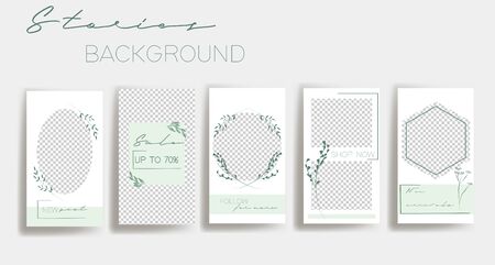 Green stories frame templates Mockup for social media banner. Green branches layout design.のイラスト素材