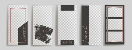 stories templates. Mockup for social media banner. Layout design. Gray templates with rose gold frames.のイラスト素材