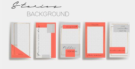 stories frame templates. Mockup for social media banner. Gray and coral gold layout design.のイラスト素材