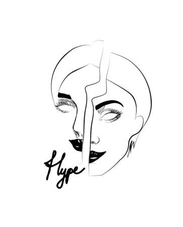 Hype slogan and girl face ilustration. Perfect for home decor such as posters, wall art, tote bag, t-shirt print, sticker, post card.のイラスト素材