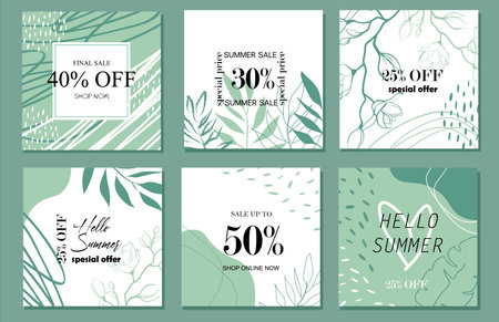 Design backgrounds for social media banner.Set of social media post frame templates.Vector cover. Mockup for personal blog or shop.Layout for promotion.Endless square puzzle.のイラスト素材