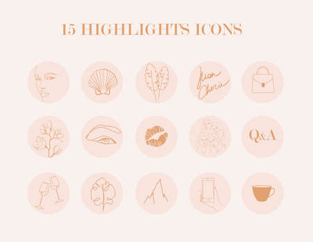Set of vector icons for your business, scrapbooking, bullet journalling, social media story buttons. Vector set design templates icons and emblems - social media story highlight.のイラスト素材