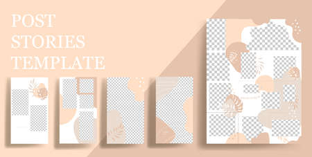 Design backgrounds for social media banner. Set of social media stories and post frame templates.Vector cover. Mock up for personal blog or shop.Layout for promotion.Endless square puzzle layoutのイラスト素材