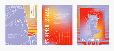 Art posters for the exhibition of painting, sculpture and music. Vector illustration of abstract background, greek sculpture, for magazine or coverのイラスト素材