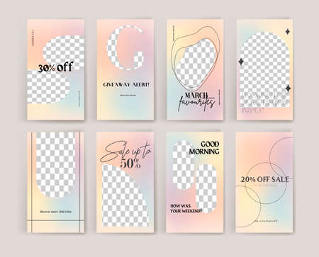 Design backgrounds for social media banner. Set of stories frame templates. Vector cover. Mock up for personal blog or shop. Layout for promotion. Endless square puzzle layoutのイラスト素材