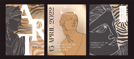 Art posters for the exhibition of painting, sculpture and music. Vector illustration of abstract background, greek sculpture, for magazine or coverのイラスト素材