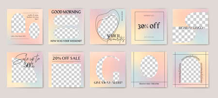 Design backgrounds for social media banner. Set of post frame templates. Vector cover. Mock up for personal blog or shop.Layout for promotion.Endless square puzzle layoutのイラスト素材