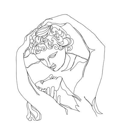 One line drawing sketch. Greek sculpture.Modern single line art, aesthetic contour. Perfect for home decor such as posters, wall art, tote bag, t-shirt print, stickerのイラスト素材