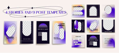 Design backgrounds for social media banner. Set of stories and post frame templates. Vector cover. Mock up for personal blog or shop. Layout for promotion. Endless square puzzle layoutのイラスト素材