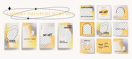 Design backgrounds for social media banner. Set of stories and post frame templates. Vector cover. Mock up for personal blog or shop. Layout for promotion. Endless square puzzle layoutのイラスト素材