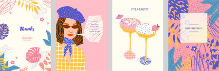 Set of abstract creative universal artistic templates. Good for poster, card, invitation, flyer, cover, banner, placard, brochure and other graphic design. vector illustration.のイラスト素材