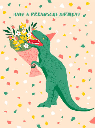 Party invitation card or greeting card template with dinosaur.のイラスト素材