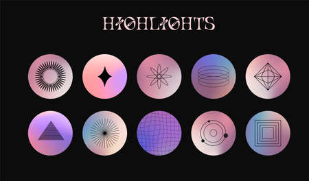 Set of vector icons for your business, scrapbooking, bullet journaling, story buttons. Vector set design templates icons and emblems - social media story highlight.のイラスト素材