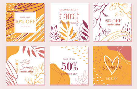 Design backgrounds for social media banner. Set of post frame templates. Vector cover. Mockup for personal blog or shop. Layout for promotion. Endless square puzzle.のイラスト素材