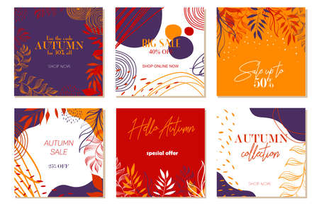 Design backgrounds for social media banner. Set of post frame templates. Vector cover. Mockup for personal blog or shop. Layout for promotion. Endless square puzzle.のイラスト素材