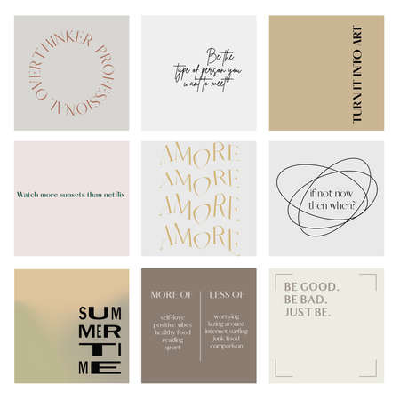 inspirational quotes for social media. Set of quotes for post and stories. Mockup for personal blog or shop.のイラスト素材