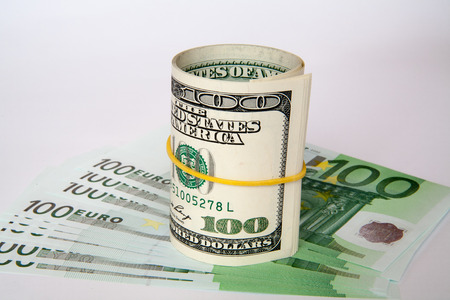 dollars and euro isolated on white background.
