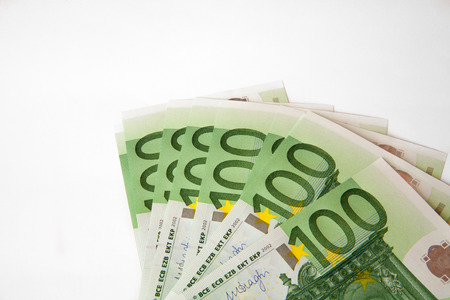 hundred thousand euros in a female handの写真素材