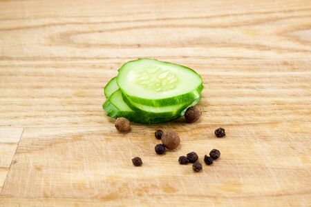 The cut cucumber on a boardの写真素材