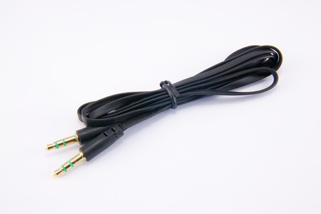 black audio cable aux isolated on white background