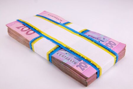 european money, ukrainian hryvnia close up .の写真素材