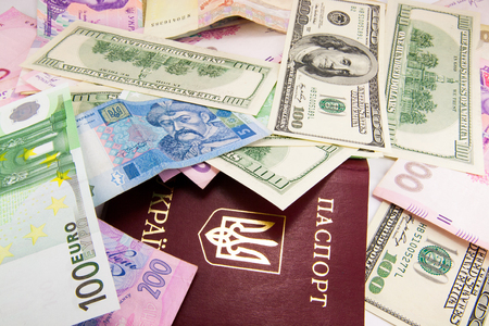 Background with money, dollars, euro, uah, colorfullの写真素材