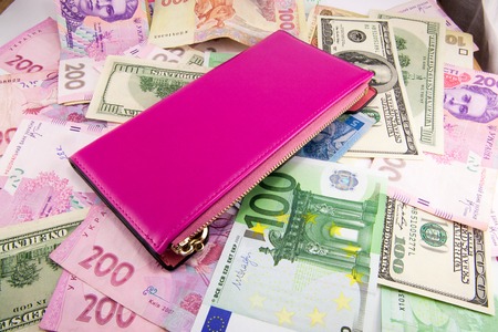 Background with money, dollars, euro, uah, colorfullの写真素材