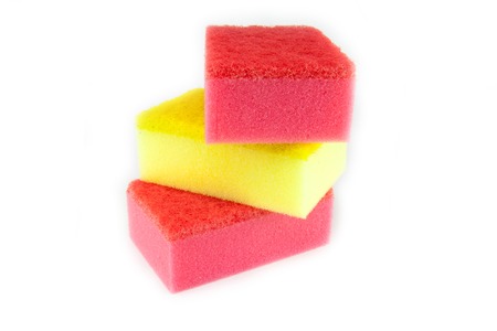 Sponge scouring pads on an isolated white background with a clipping pathの写真素材