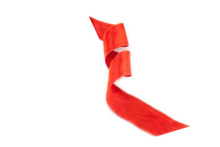 Red ribbon bookmark isolated on white backgroundの写真素材