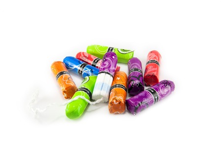 Woman hygiene protection, close-up. cotton tamponsの写真素材