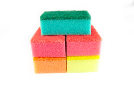 Sponge scouring pads on an isolated white background with a clipping pathの写真素材
