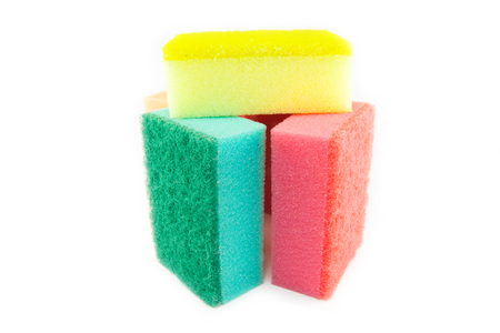 Sponge scouring pads on an isolated white background with a clipping pathの写真素材