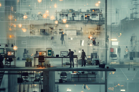 Internet network plan for an office building. Illustration of a WAN server in an office buildingの素材