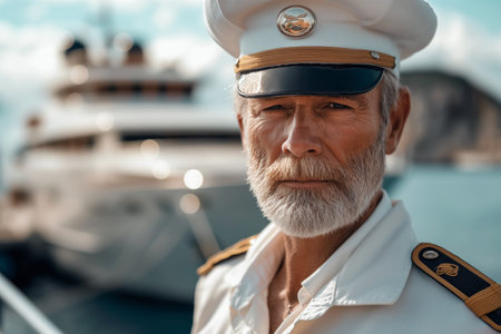 Senior Navigation Officer Navigating his Shipの素材