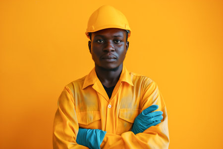 Attractive African American engineer at work on construction siteの素材