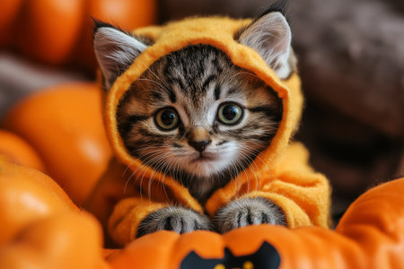 cute little kitten in halloween costumeの素材