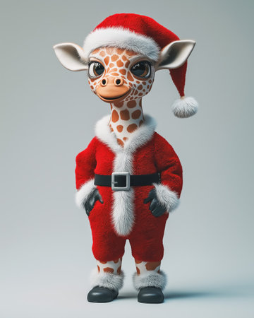 Cute humanoid giraffe dressed as Santa Claus. Christmas moodの素材