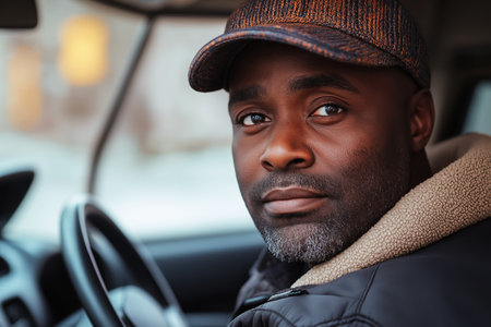 Portrait of a black truck driver.の素材