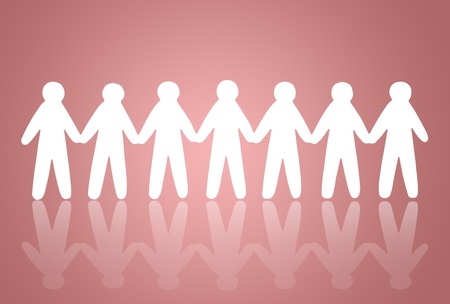 team of paper people on pink backgroundの写真素材