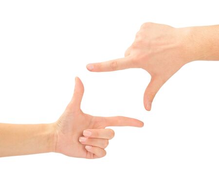 Hands in the shape of frame isolated on whiteの写真素材