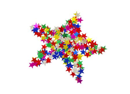 Big star composed of many colored stars on whiteの写真素材