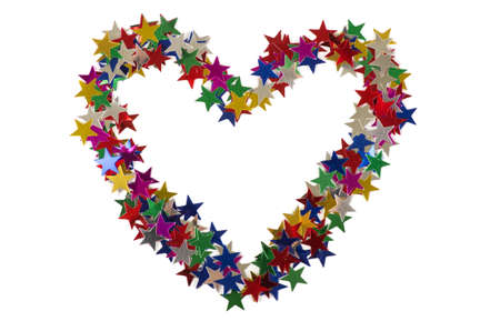 Big heart composed of many colored stars on whiteの写真素材
