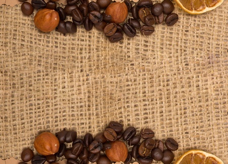 old paper for recipes and spices on burlap closeupの写真素材